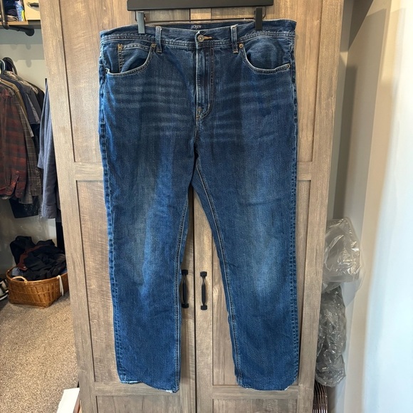J Crew Sutton Flannel Lined Jeans 38x32 dark Wash straight leg - Picture 1 of 12